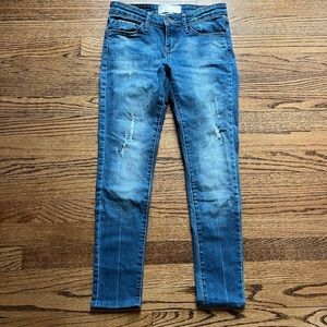 Cafe Denim Distressed Medium Wash Low Rise Skinny Jeans Size 1/2